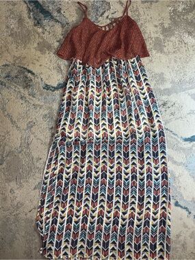 Accidentally In Love Orange and Teal Geometric Maxi Dress